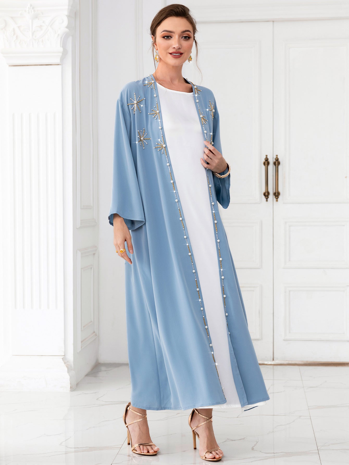 Arabic Cardigan Outer Wear Hand-stitched Diamond Travel Holiday Long Gown