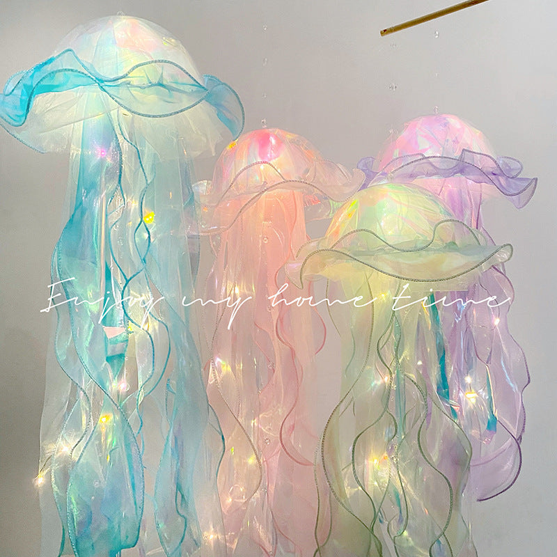 The Girl's Room Is Decorated With Jellyfish Lamps - Balochistan LLC  Product information: Additional features: night light, atmosphere light Voltage: ≤ 36V (V) Lamp shade material: plastic Boundary dimension: 22 * 55cm (mm) Switch type: button type Average service life: 3 years (h) Power supply method: built-in battery Packing list: Jellyfish lamp * 1