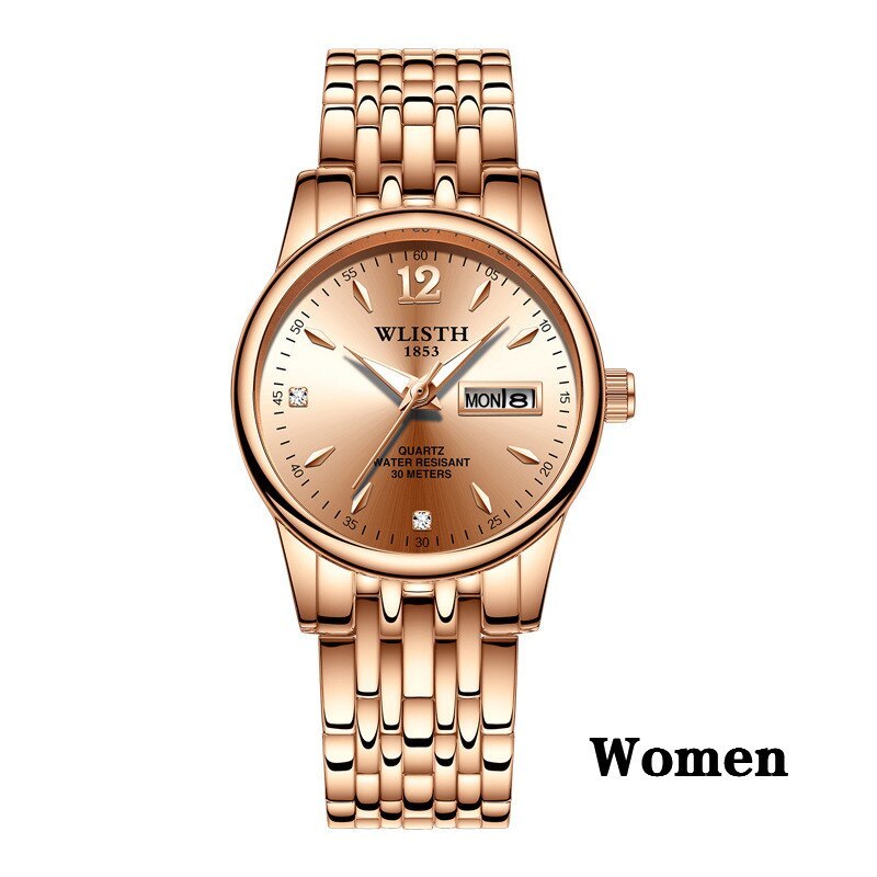 Women Dress Watch Rose Gold Stainless Steel WLISTH Brand Fashion Ladies Wristwatch Week Date Quartz Clock Female Luxury Watches - Balochistan LLC 