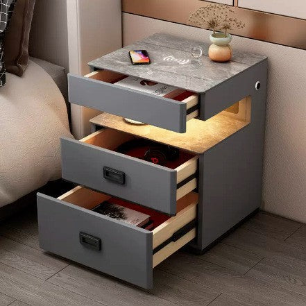 Intelligent Bedside Table Multi-function Speaker With Fingerprint Lock - Balochistan LLC  Product information : Material: plate Style: modern and simple Color: white bedside table, gray bedside table, white safe, gray safe Note: The safe is USB charged Size Information: Packing list: Bedside table *1/ safe *1