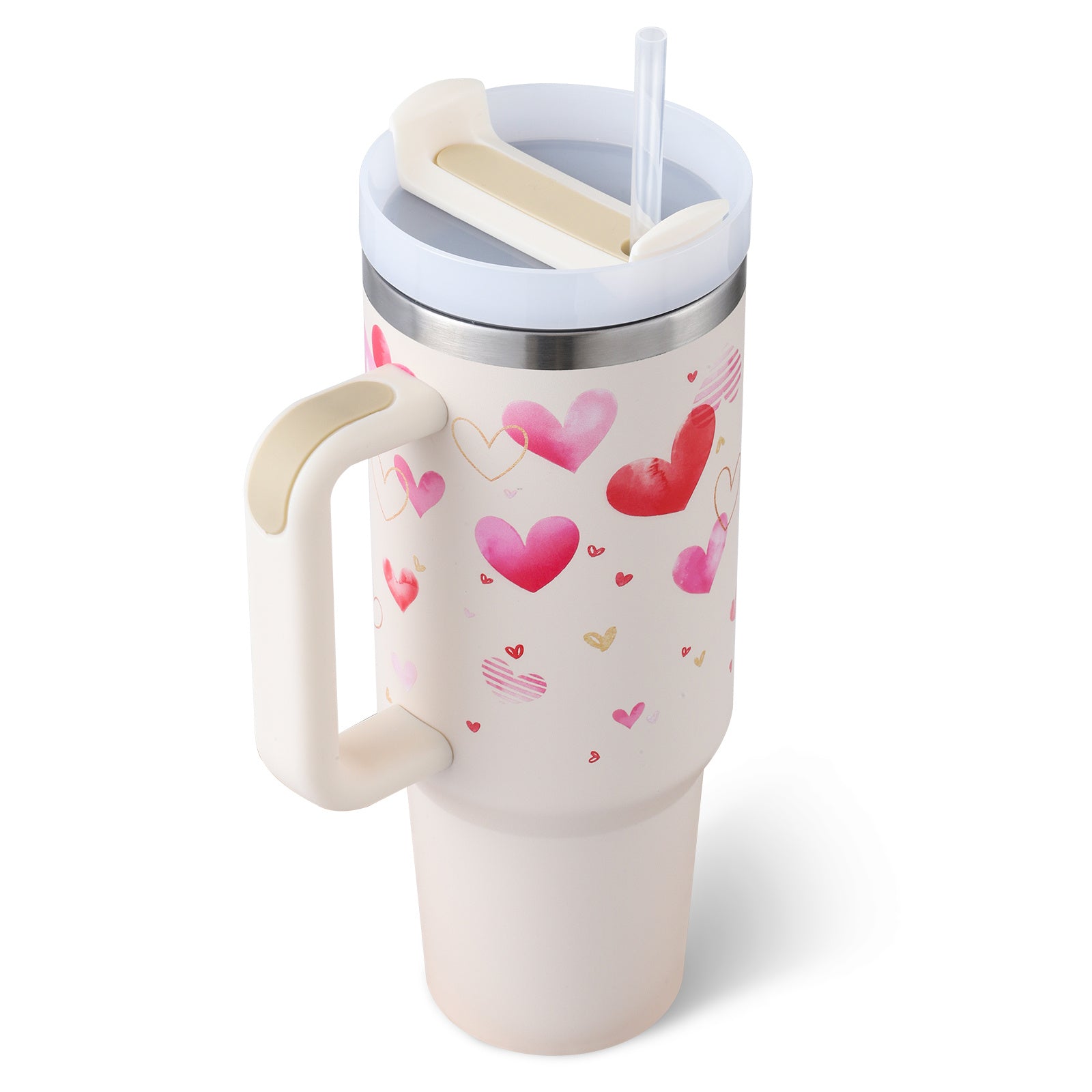 40 Oz Tumbler With Handle Straw Insulated, Stainless Steel Spill Proof Vacuum Coffee Cup Tumbler With Lid Tapered Mug Gifts For Valentine Lover Suitable For Car Gym Office Travel - Balochistan LLC 