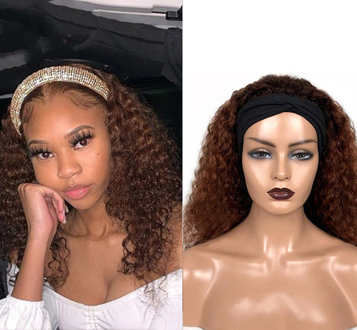 Human Hair Jerry Curly Headband Wigs - Balochistan LLC  Product information: Material: Human hair Style: simple and natural Features: Semi-woven Colour: Picture color Packing list: Wig*1 Product Image: