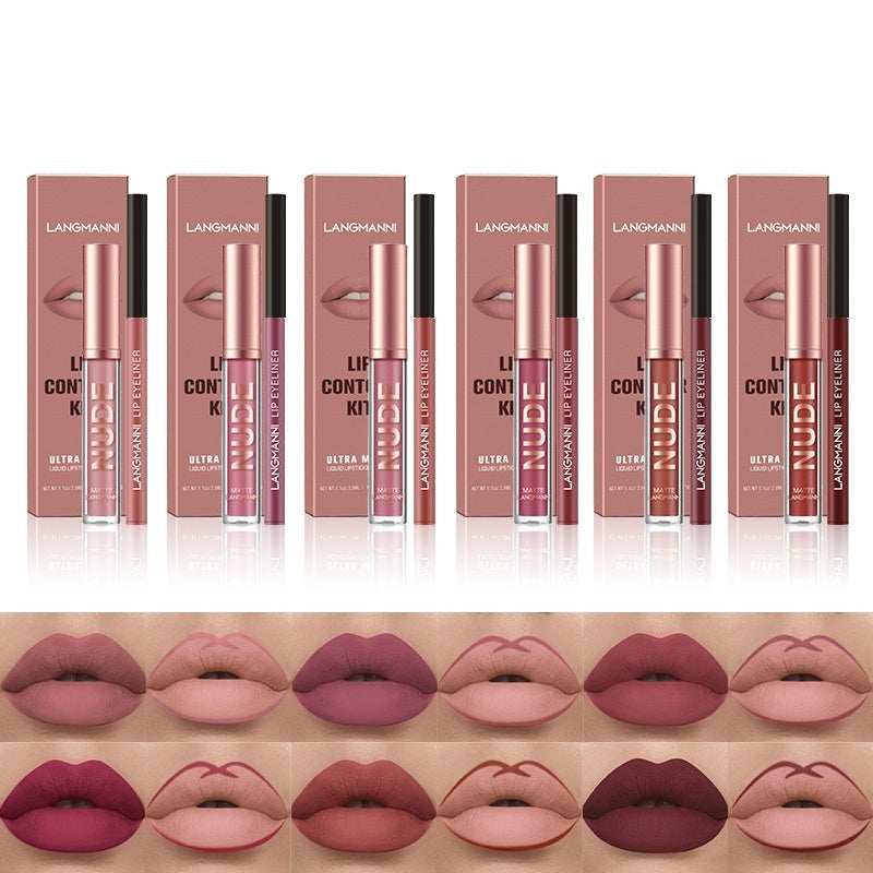 Lip Liner Combination Suit No Stain On Cup Matte Lip Gloss Suit - Balochistan LLC  Product information: Efficacy: Natural Color: 01,02,03,04,05,06,07,08,09,10,11,12 Specifications: Standard specifications Applicable skin type: Universal Packing list: Lipstick+lipliner x1 Product Image: