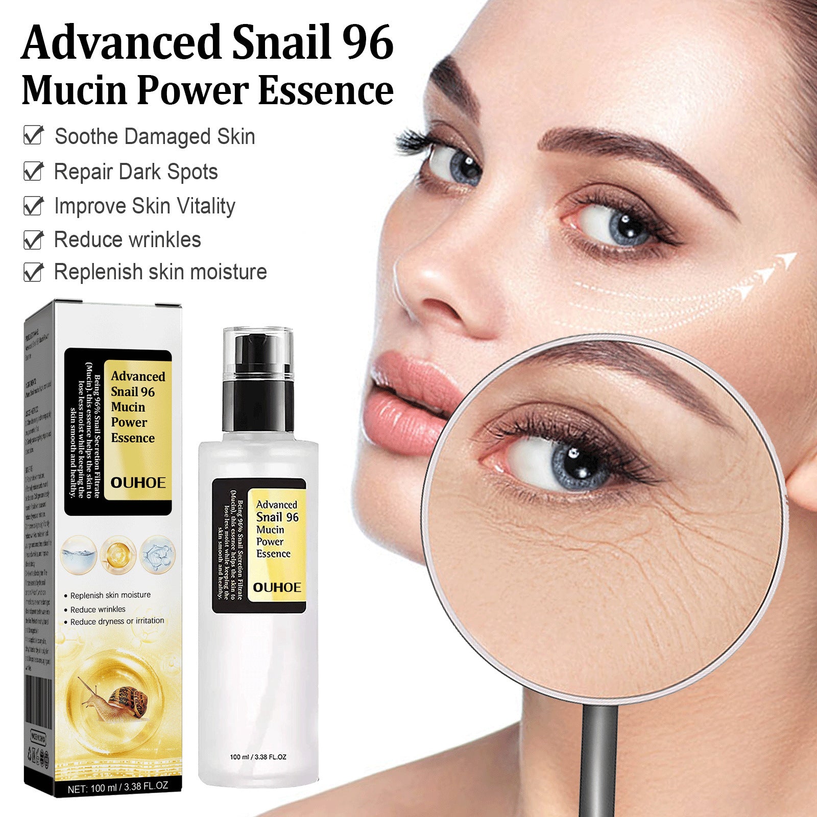 Snail Serum Collagen Facial Serum Original - Balochistan LLC  Product information: Shelf life:3 years Net content:100ml (g/ml) Cosmetic effects:hydrating, brightening, nourishing, firming, softening skin Packing list: Serums*1 Product Image: