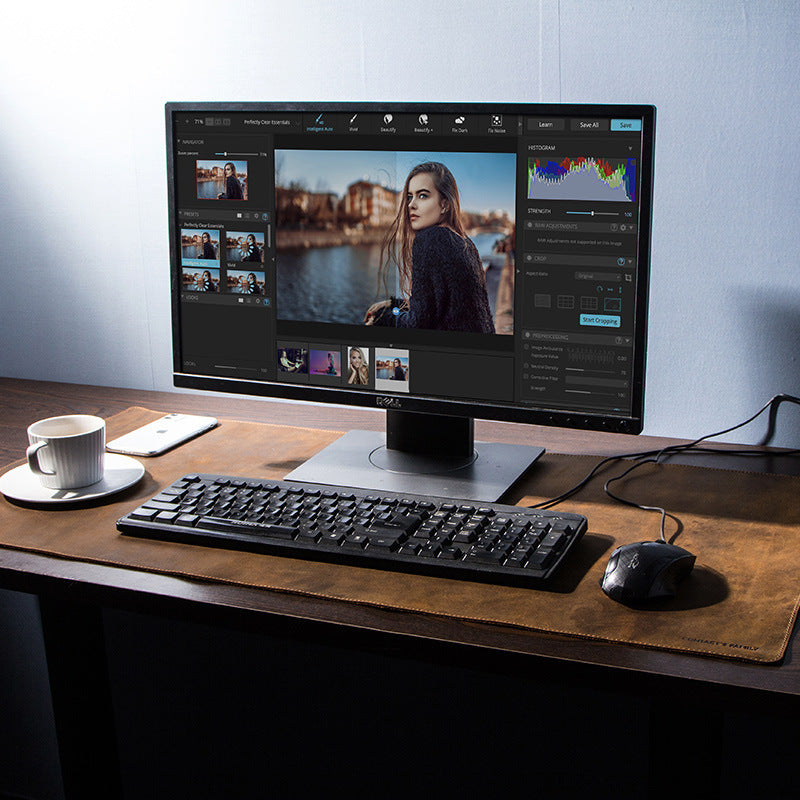 Extra large non-slip desktop computer desk leather pad - Balochistan LLC  Height: 17.7 inch (45cm) Width: 35.4 inch (90cm) Depth: 0.08 inch (0.2cm) Material: mad horse skin Features: retro, antiskid, calculator mouse pad