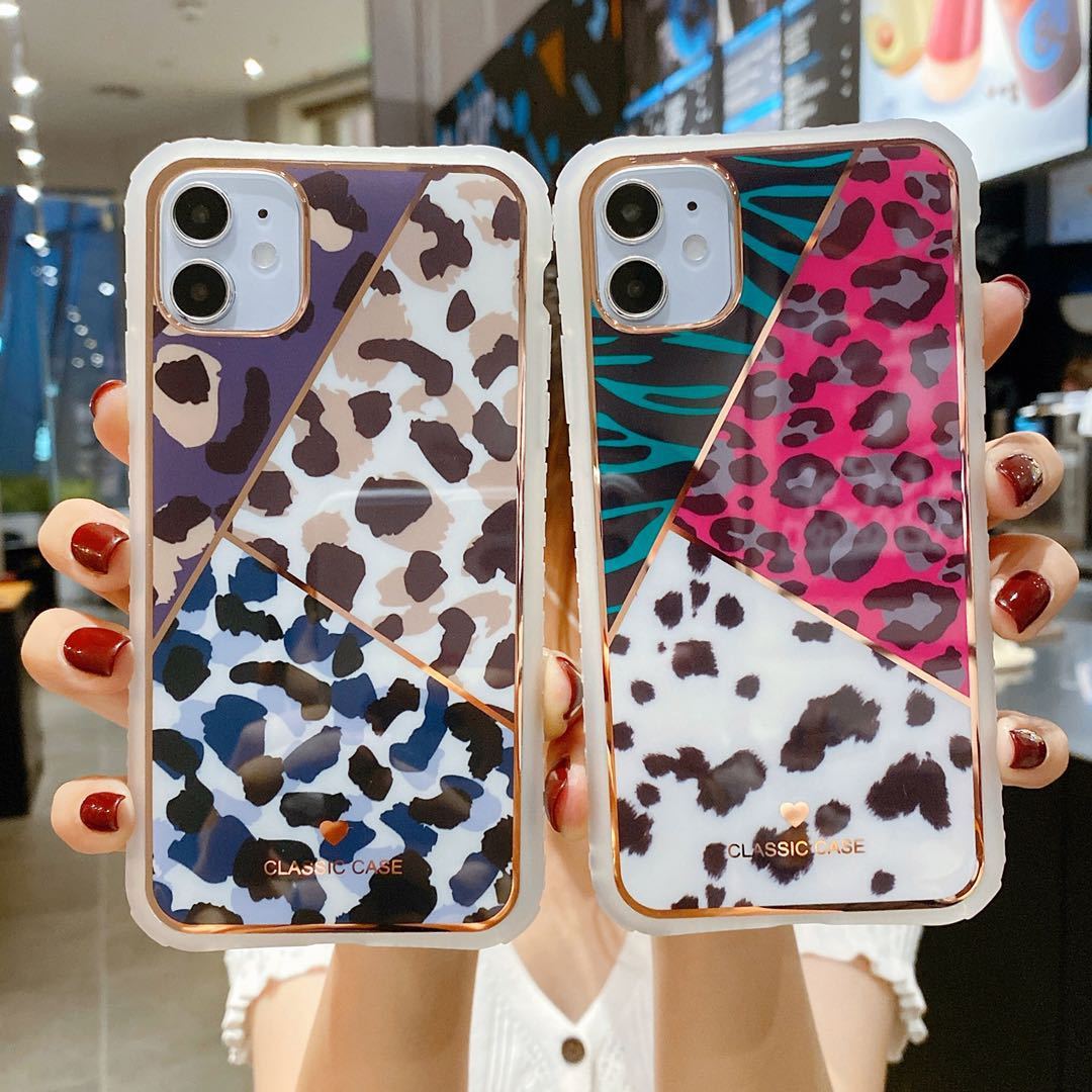 Electroplating love leopard print small waist protective cover phone case - Balochistan LLC 