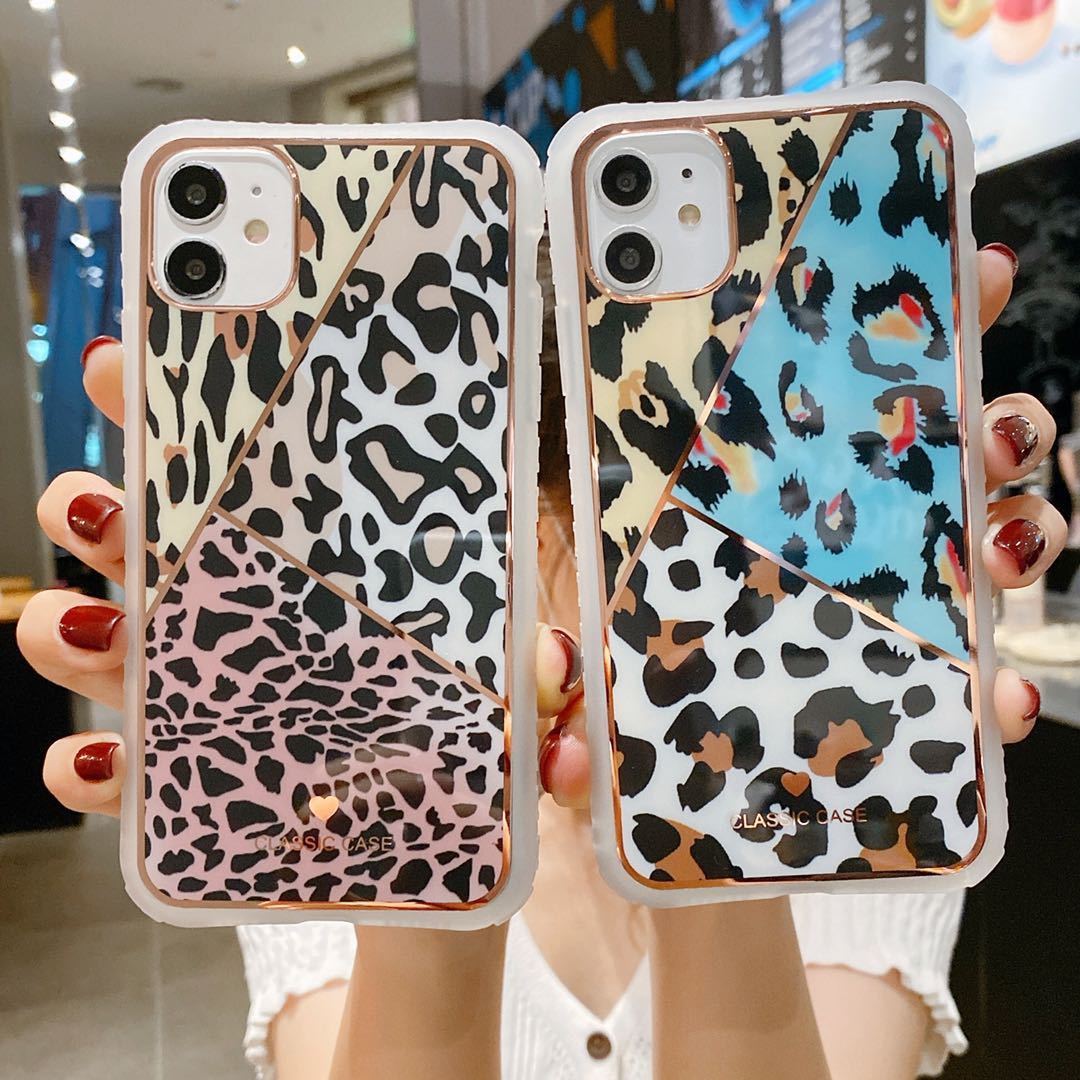 Electroplating love leopard print small waist protective cover phone case - Balochistan LLC 