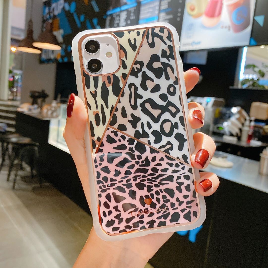 Electroplating love leopard print small waist protective cover phone case - Balochistan LLC 