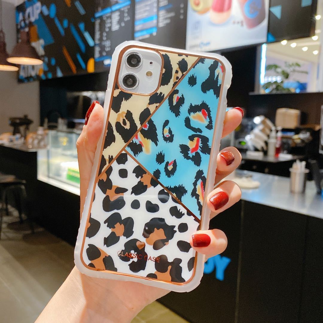 Electroplating love leopard print small waist protective cover phone case - Balochistan LLC 