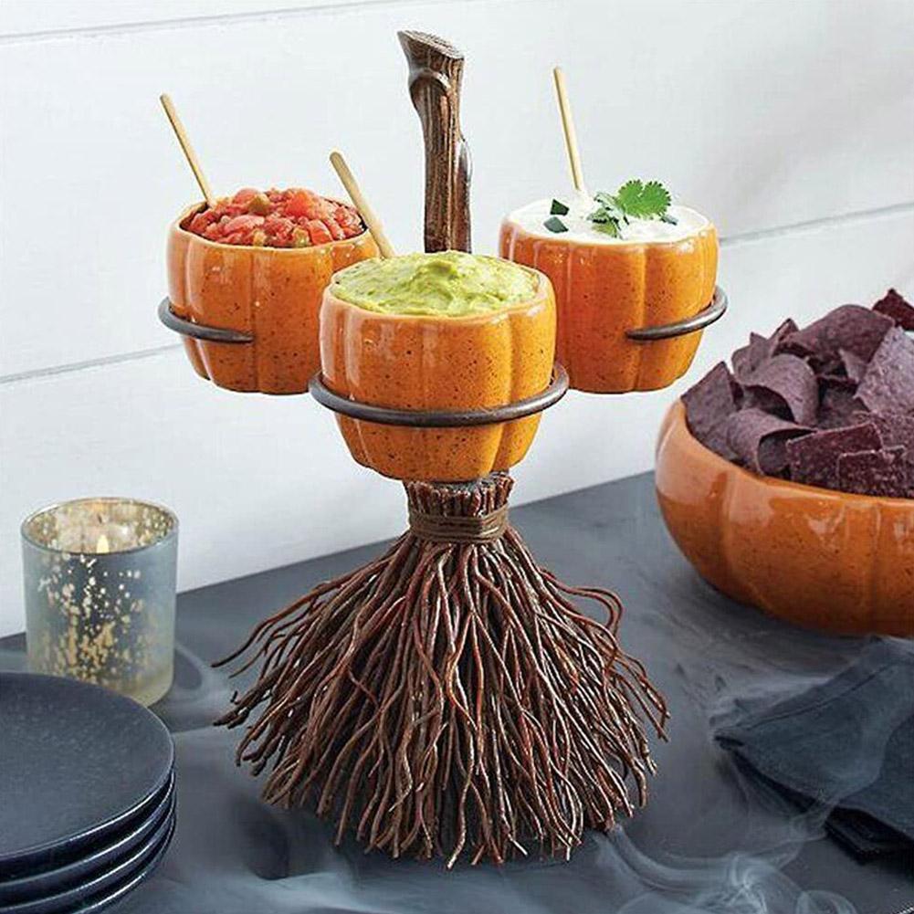 Halloween Broom Pumpkin Snack Bowl Rack Decorations Home Decor