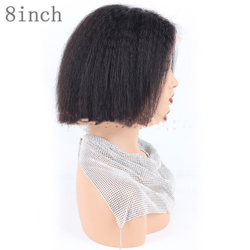 Kinky Straight Front Human Hair wigs - Balochistan LLC  Product information: Style: Star fashion Model: Bobo lace wig Applicable people: Ladies Treatment process: Semi-mechanical and semi-hand woven Wig length: Long hair Can it be dyed and ironed: It can be dyed Hair material: Real hair Applicable skin tone: Any skin tone Applicable face shape: Any face shape Bangs type: Can be slanted