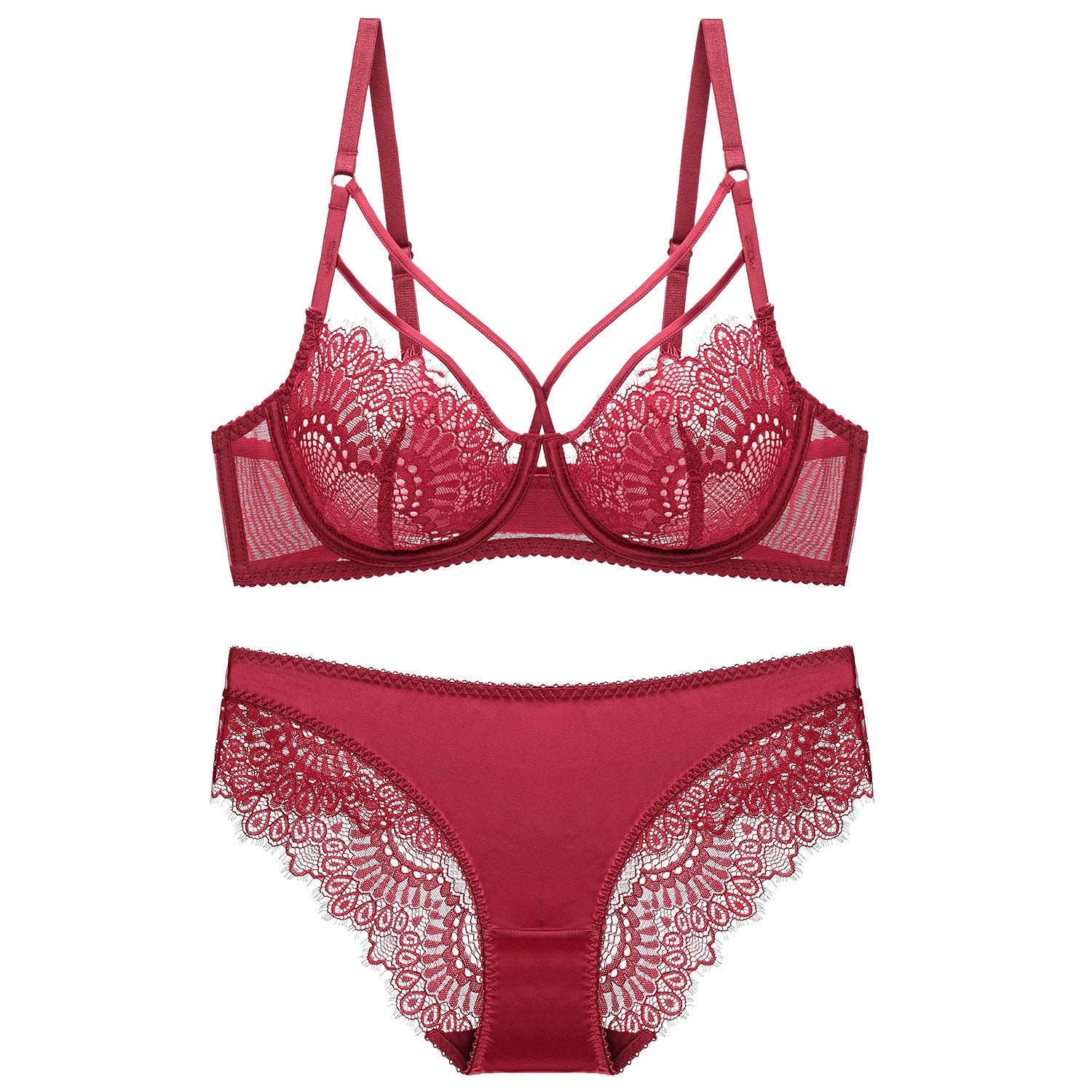 Lace Bra Ladies Sexy Lingerie Bra Set - Balochistan LLC  Product information [Style]: Ultra-thin cup [Steel ring]: with steel ring [Shoulder strap]: Fixed and adjustable double shoulder straps [Cup Type]: 3/4 cup [Back buckle]:The last two rows and three buckles [Pants type]: Low waist briefs [Color]: black red green pink white Packing list: 1X bra Set