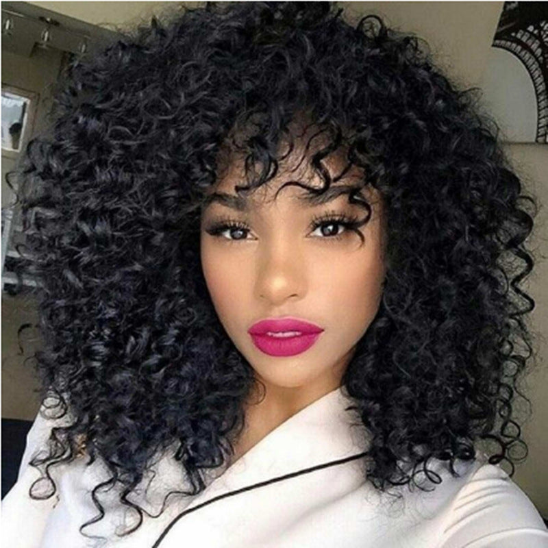 Manufacturers Supply European And American Wigs, African Short Curly Hair Female Wigs, Fluffy Small Curly Bangs, Long Curly Hair Wigs, Wigs - Balochistan LLC  Product information Model: Small roll short Applicable people: Ms. Processing technology: mechanism Whether it can be dyed or hot: Do not dye it Hair material: high temperature wire Applicable skin tone: any skin tone Applicable face shape: any face shape Bangs type: long bangs Package Wig x1