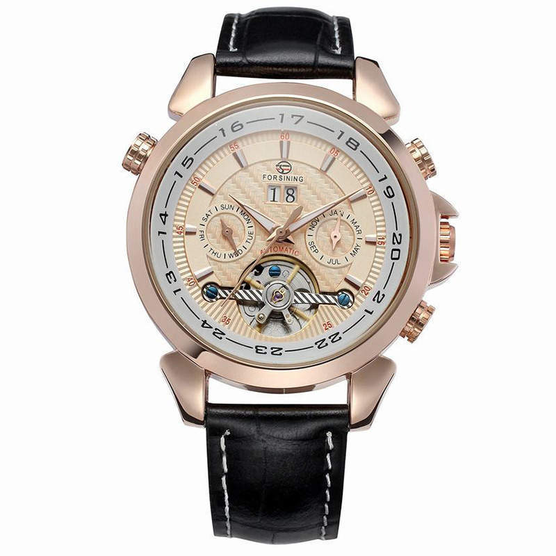 Complete Calendar watch Luxury Tourbillion Design Genuine Leather Top Brand  Automatic Mechanical Men Watches - Balochistan LLC 