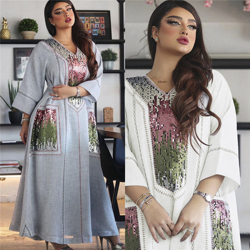 Dubai Beads And Sequins Embroidered Robe Lent Muslim Women's Clothing