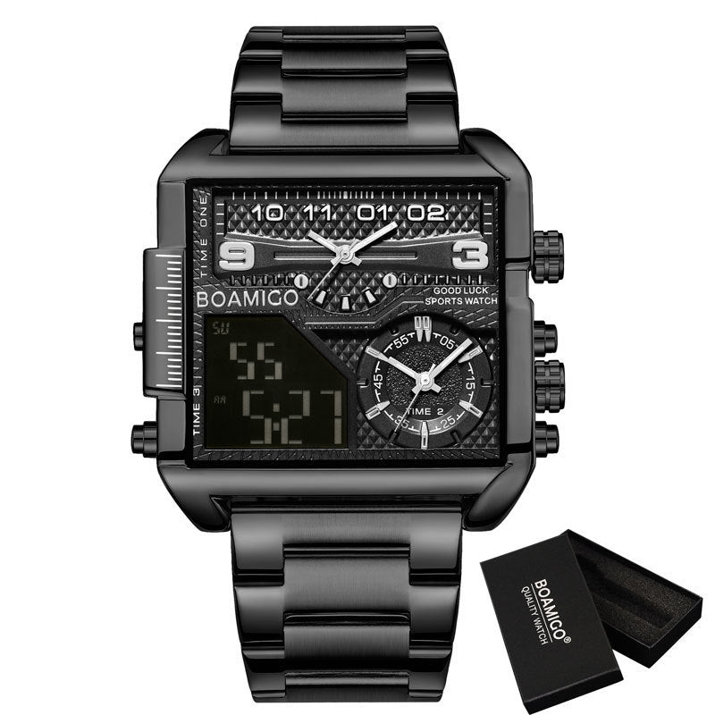 BOAMIGO New Top Brand Luxury Fashion Men Watches Gold Stainless Steel Sport Square Digital Analog Big Quartz Watch for Men - Balochistan LLC 