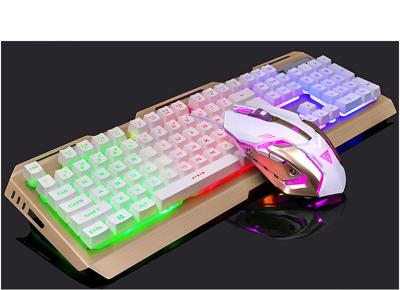 Wired gaming keyboard for notebook desktop - Balochistan LLC  Type: Wired suit Connection with computer: mouse wired, keyboard wired Keyboard interface: USB Working mode: photoelectric Photoelectric resolution: 3200dpi Features: Support backlight Product size: length 46cm, width 17cm, height 3.6c