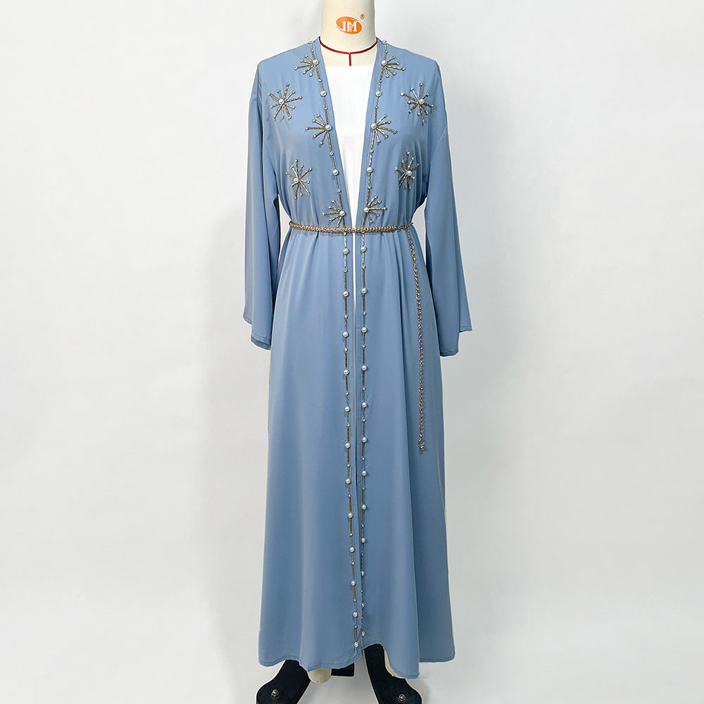 Arabic Cardigan Outer Wear Hand-stitched Diamond Travel Holiday Long Gown