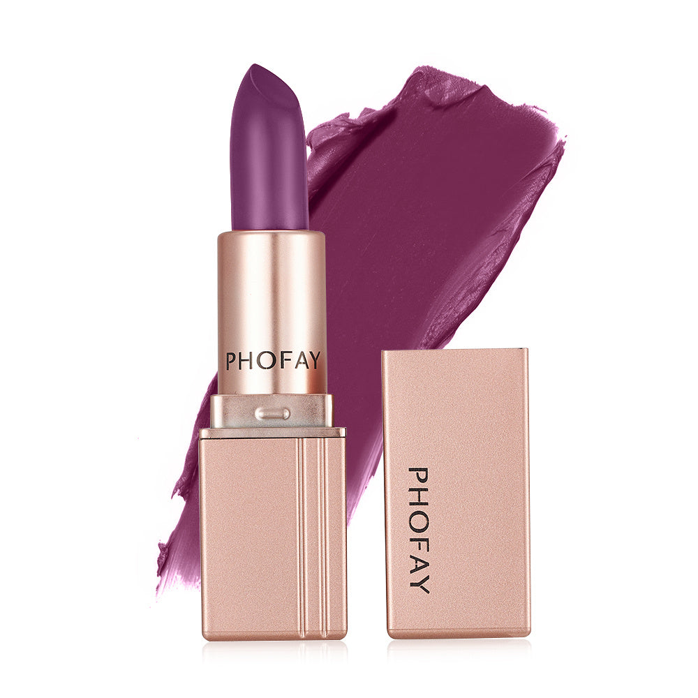 PHOFAY Matte Lipstick - Balochistan LLC  Net Weight: 3.5g Functions: Long-lasting, Waterproof SUGGESTED USAGE: Apply directly to clean and dry lips, moving back and forth to evenly distribute the color for charming lips.