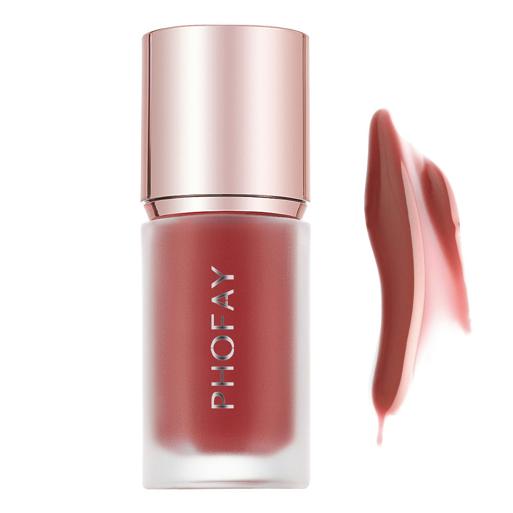 PHOFAY Mousse Liquid Blush - Balochistan LLC  Net Weight: 4.8 ML Functions: Matte, Long-lasting, Non-fading, Non-greasy SUGGESTED USAGE: Simply dip the sponge applicator into the product, dab onto the cheekbones and other sun-kissable areas and blend with fingers or a brush for a seamless, streak-free finish!