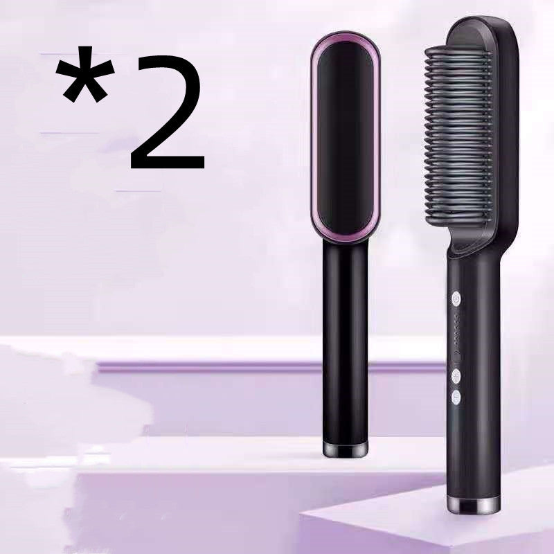 New 2 In 1 Hair Straightener Hot Comb Negative Ion Curling Tong Dual-purpose Electric Hair Brush - Balochistan LLC 