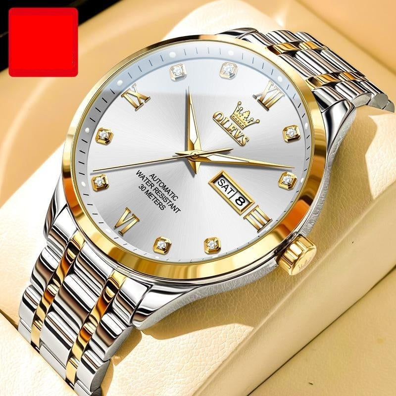 Men's Waterproof Automatic Mechanical Watch - Balochistan LLC  Product information: Color: Li 9946 steel belt room white men, Li 9946 steel belt room blue men, Li 9946 steel belt normal male Gray, Li 9946 steel belt book White men, Li 9956 steel belt book Black Men Thickness: 13mm Applicable people: general Style: Fashion Packing list: Mechanical watch x1 Product Image: