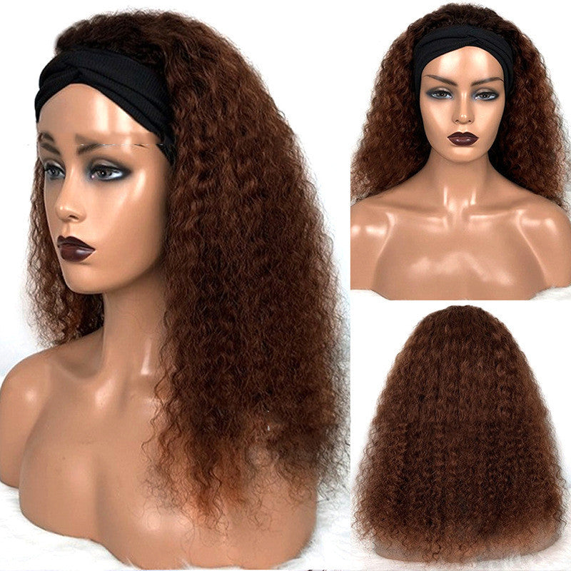 Human Hair Jerry Curly Headband Wigs - Balochistan LLC  Product information: Material: Human hair Style: simple and natural Features: Semi-woven Colour: Picture color Packing list: Wig*1 Product Image: