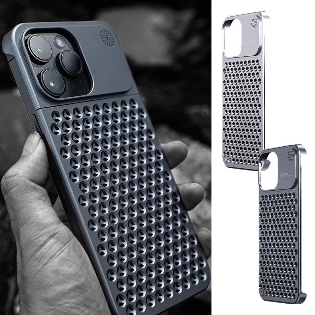 Aluminum Alloy Phone Case For 14 13 Pro Max Plus Hollow Heat Dissipation Anti-fall Full Body Shockproof Phone Cove - Balochistan LLC 