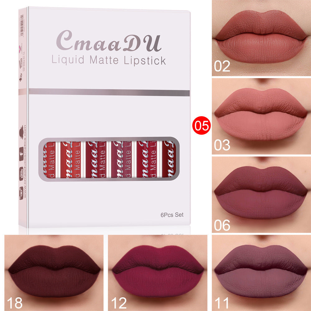 6 Boxes Of Matte Non-stick Cup Waterproof Lipstick Long Lasting Lip Gloss - Balochistan LLC  Product Information: Shelf life: 36 months Ingredients: Multivitamins Box packing size: Length: 85mm Width: 15mm Height: 107mm 6 boxed weight: about 79 grams (including carton) Net content: 2.5mL*6pcs Packing list Lip gloss*6