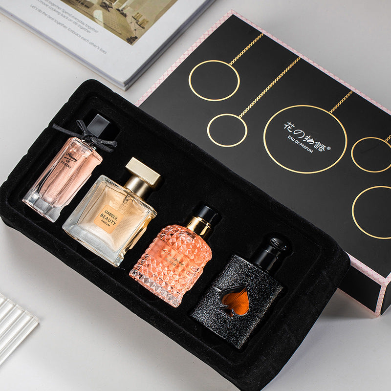 Perfume For Women Suit Gift Box - Balochistan LLC  Product information: Applicable people: general Color classification: four-piece set Net content: 3 * 25ml +30ml Ingredients: ethanol, water, Essence Packing list: Perfume *4pcs+ Gift box *1 Product Image: