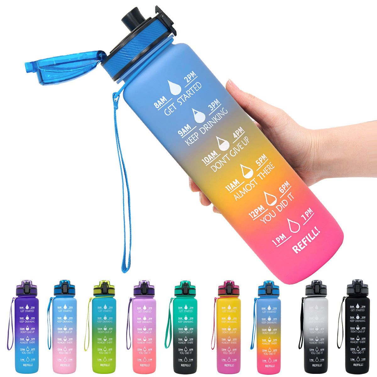 1L Tritan Water Bottle With Time Marker Bounce Cover Motivational Water Bottle Cycling Leakproof Cup For Sports Fitness Bottles - Balochistan LLC 