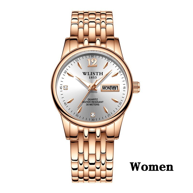 Women Dress Watch Rose Gold Stainless Steel WLISTH Brand Fashion Ladies Wristwatch Week Date Quartz Clock Female Luxury Watches - Balochistan LLC 