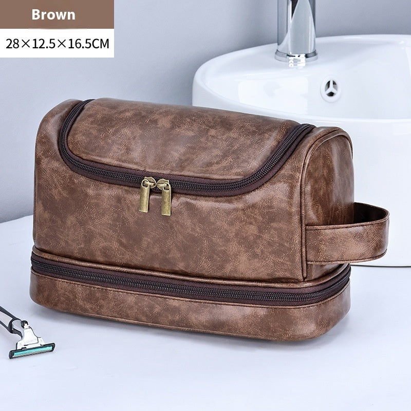 Leather Cosmetics Storage Bag Travel Toiletry Bag Portable Men's Business Simplicity Portable With Hook - Balochistan LLC  Product information: Applicable scenarios: applicable to multiple scenarios Color: brown, black, brown Scope of Application: wide Function: Storage Material: PU Style: simple and modern Category: wash bag, bag Packing list: Leather Storage Bag×1pc Product Image: