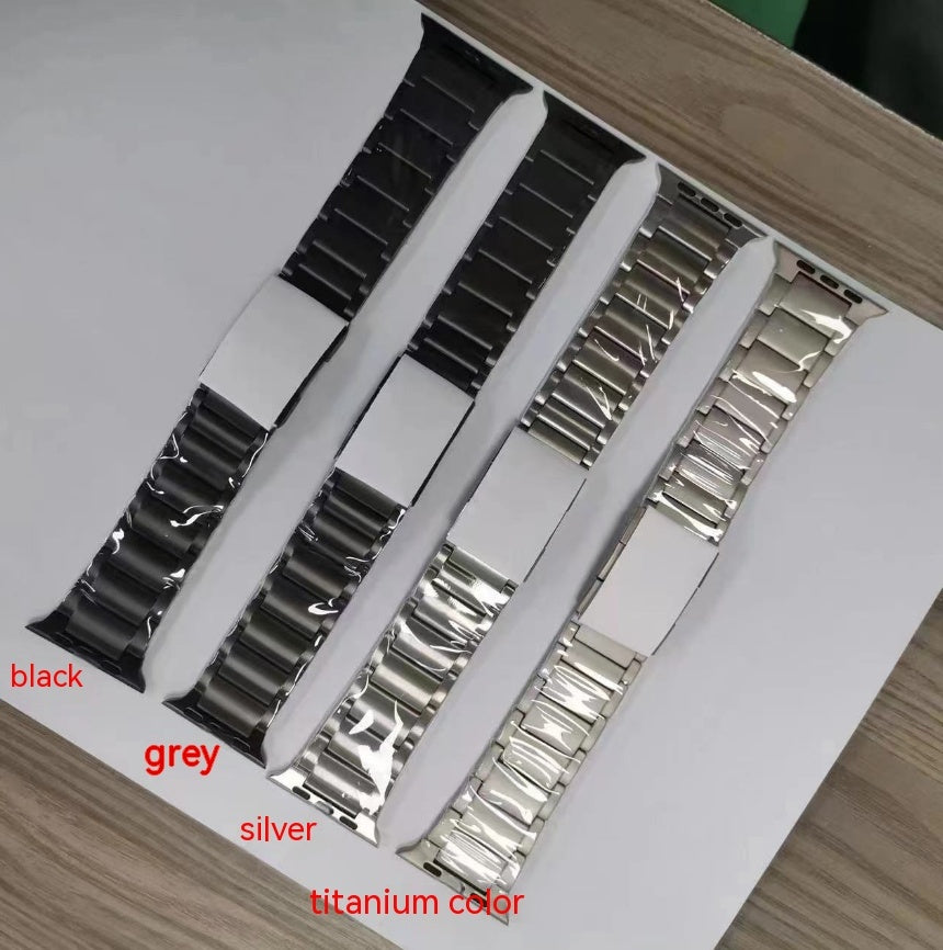 Titanium Watch Strap Intelligent Titanium Metal - Balochistan LLC  Product information: Color: Titanium Specifications: 38/40/41MM (ear type) shell of turtle buckle, 42/44/45/49MM (ear type) shell of turtle buckle Applicable models: Apple/Apple, Universal Packing List: OPP bag Style: Fashion Packing list: Watch Strap x1pc Product Image: