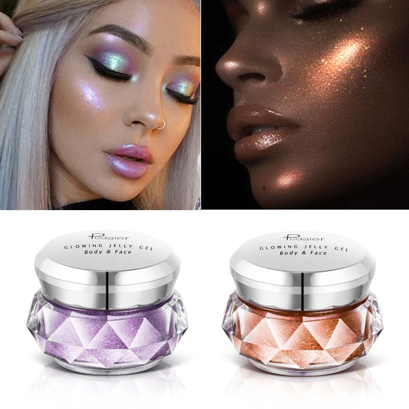 Face Highlighter Jelly Gel Mermaid Eyeshadow Glow Body Glitter Festival Makeup Iluminador Gold Liquid Highlighter Bronzer - Balochistan LLC  Feature : 1. 100% New Brand 2. Waterproof , Easy to Wear 3.Club Party Makeup . Specification Brand : Pudaier Product Name : Rainbow Highlighter Jelly Gel Color : 8Colors to Choose (Silver , Gold , Pink , Purple , Rose ) Texture : Cream Gel Shelf Life : 3 Years Package Include : 1* Highlighter Jelly Gel