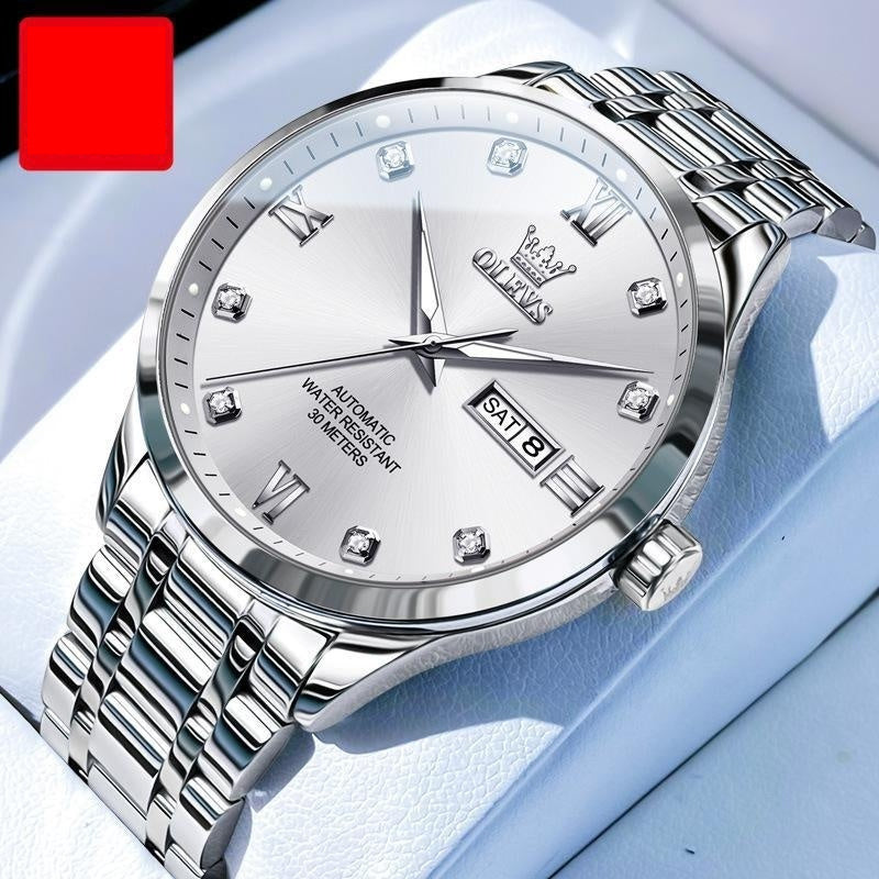 Men's Waterproof Automatic Mechanical Watch - Balochistan LLC  Product information: Color: Li 9946 steel belt room white men, Li 9946 steel belt room blue men, Li 9946 steel belt normal male Gray, Li 9946 steel belt book White men, Li 9956 steel belt book Black Men Thickness: 13mm Applicable people: general Style: Fashion Packing list: Mechanical watch x1 Product Image: