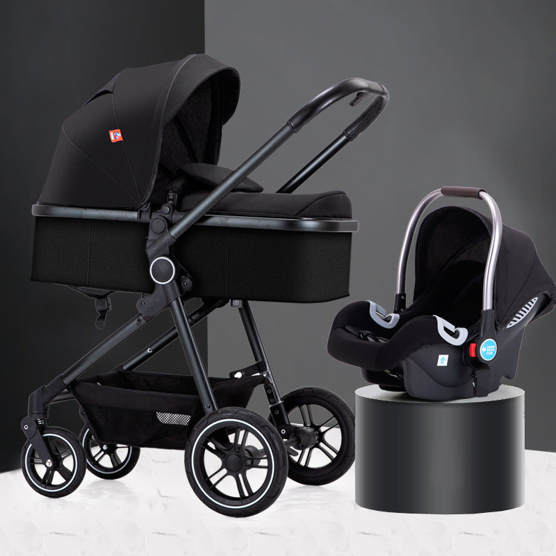 High-view Stroller Is Easy To Sit - Balochistan LLC  Product information: Product category: Four-wheel cart Function: lying flat Material: aluminum alloy Bearing weight: 15kg Color: S-500-Classic Black Cart packaging size: 45.5*20.5*67cm Note: the price is more than 50$, not responsible for any after-sales, mind not to shoot Packing list: 1x cart