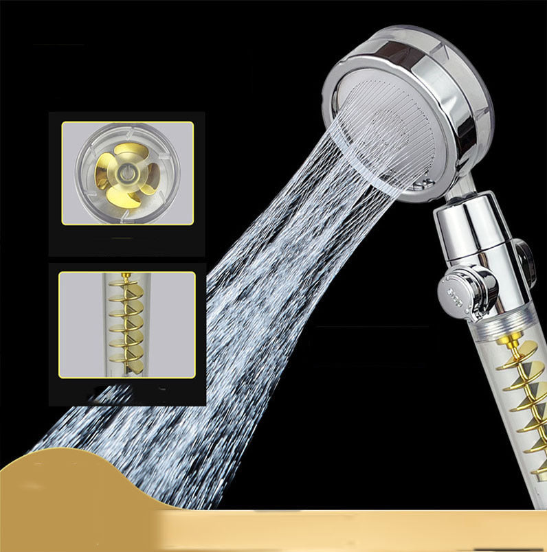 Internet Celebrity Small Waist Supercharged Shower Head Twin-turbo Pressurized Propeller Multifunctional Fan Shower Shower Head - Balochistan LLC  Product information: Type: Portable Specifications: New Twin Turbo Blue, new twin turbo Gold, new twin turbo purple Operating temperature: normal water temperature Functions: Bubble, automatic hydrating, rain, one-click water stop Material: ABS Style: modern simplicity Process: injection molding Packing list: Shower head*1 Product Image: