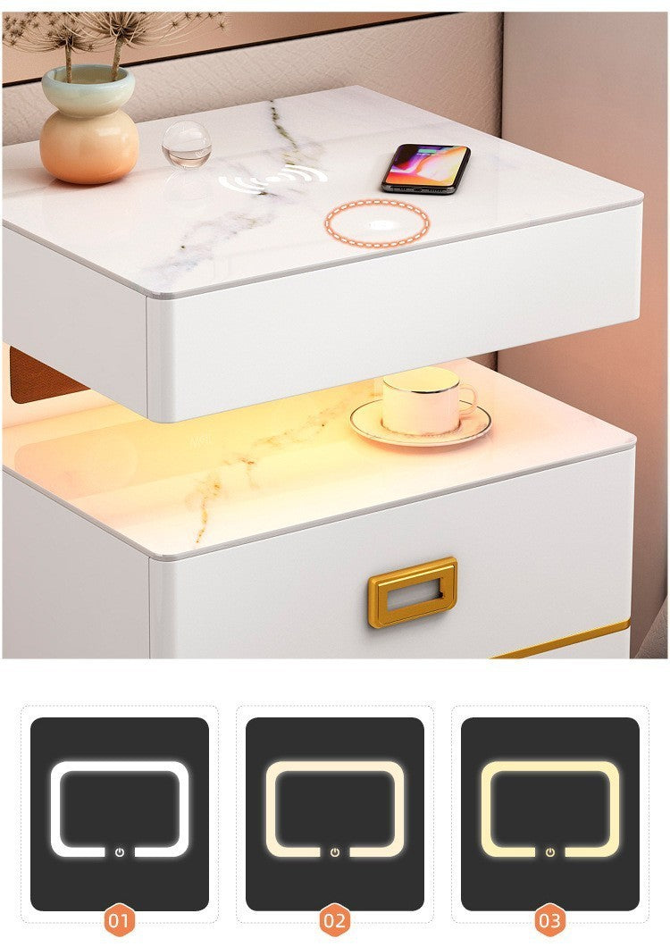 Intelligent Bedside Table Multi-function Speaker With Fingerprint Lock - Balochistan LLC  Product information : Material: plate Style: modern and simple Color: white bedside table, gray bedside table, white safe, gray safe Note: The safe is USB charged Size Information: Packing list: Bedside table *1/ safe *1