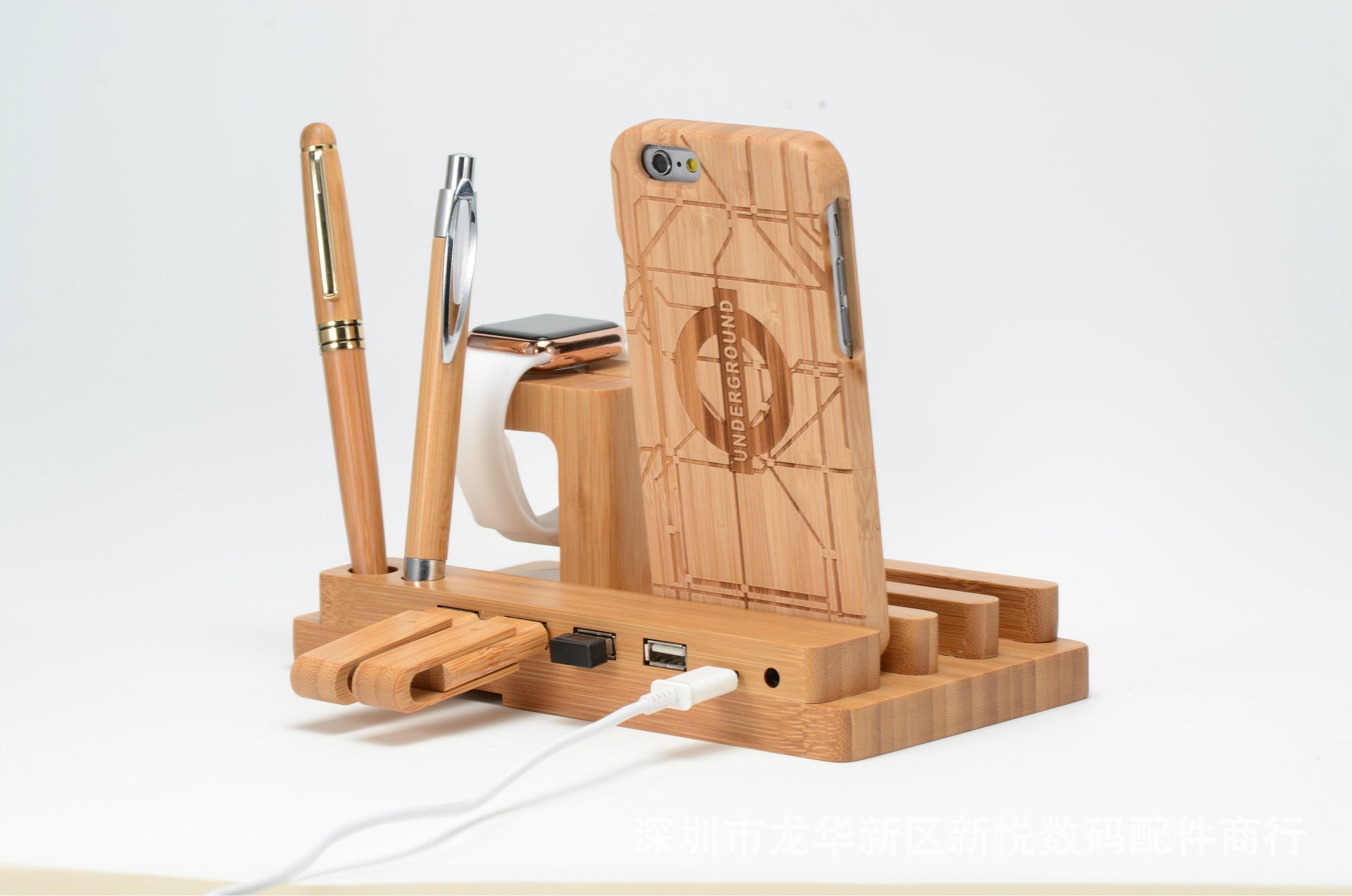 Compatible with Apple , Bamboo, wood andMobile applewatch bracket charging wooden bracket multi-function flat cell phone base - Balochistan LLC  Note： Non-Apple branded products,Compatible with iPhone models 1. Material: Wood Bamboo 2. Type: Universal Wood Bamboo Mobile Phone Tablet Holder Stand 3. Numbers of Port: 4 USB port 4. Size: approx 185x110x 80mm 5. Function: Mobile Phone Holder Stand For iPhone 5 5s se/6 6s 7/ 6 6s 7 Plus For Apple Watch charger stand For iPad mini 1/2/3/4 Tablets Desk Holder