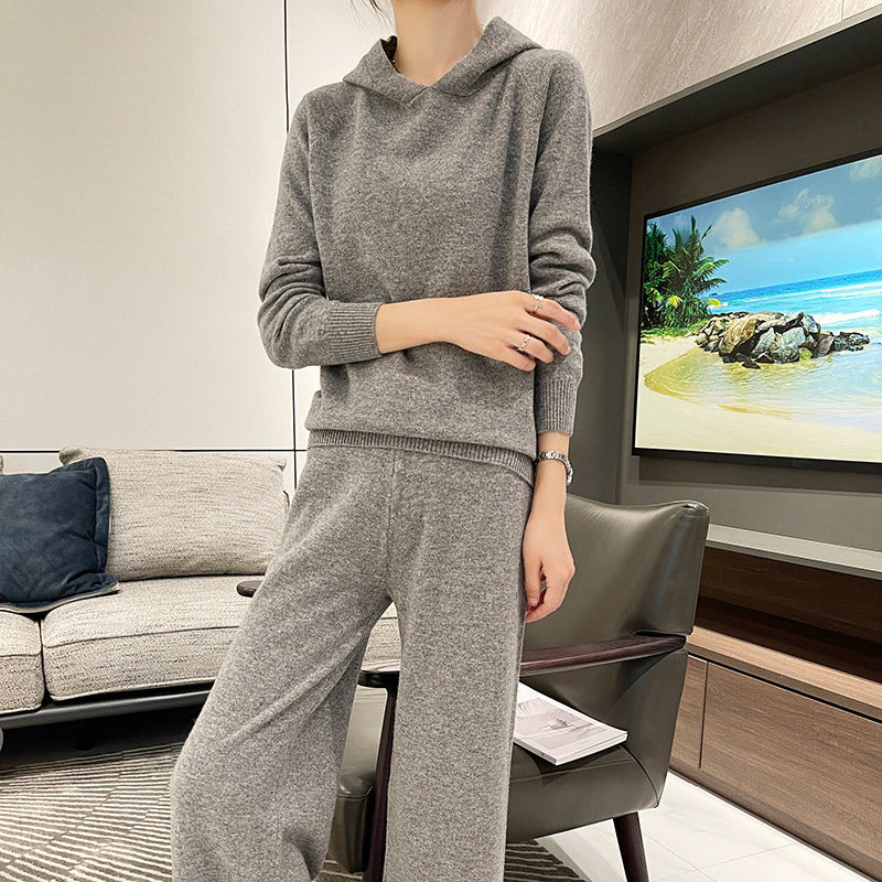 New Fashion Hooded Loose Top Knitted Wide Leg Pants