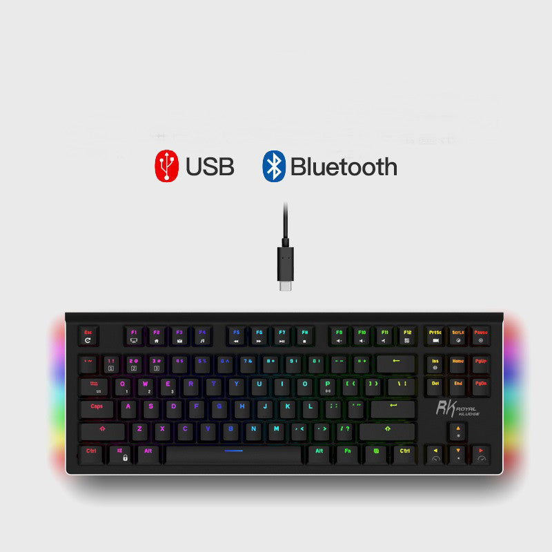 Mechanical Keyboard - Balochistan LLC  Specification: - Model: G-87 -Keyboard number: 87Keys -Axis-Body: RK Axis-Black Brown Switch, Blue Switch, Red Switch -Connection way: USB Wired/ Wireless bluetooth 3.0 -Keycap : ABS -Size: 370m x140mm x55mmm -Working voltage: 5±0.25V