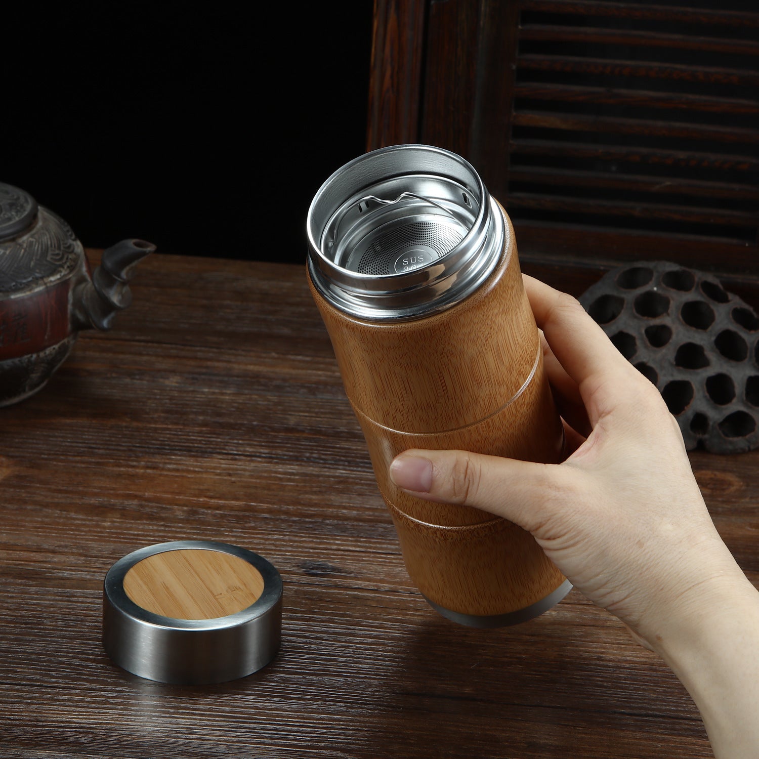 Bamboo Bamboo Hot Water Cup - Balochistan LLC  Color: wood color Material: Bamboo + Stainless Steel Accessories: None Style: outdoor Type: coffee cup Maximum capacity: 400ml