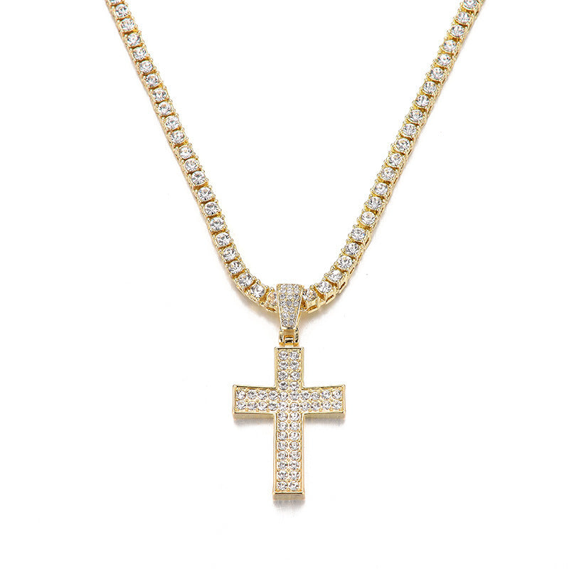 Diamond Cross Pendant Necklace Fashion Punk Jewelry Unisex Clavicle Chain Jewelry - Balochistan LLC  Product information: Treatment Process: Diamond Color: Silver Cross 4mm tennis chain 20inch, gold cross 4mm tennis chain 20inch Material: Alloy Shape: Cross Popular elements: Cross Style: Hip hop Packing list: Cross pendant necklace * 1 Product Image: