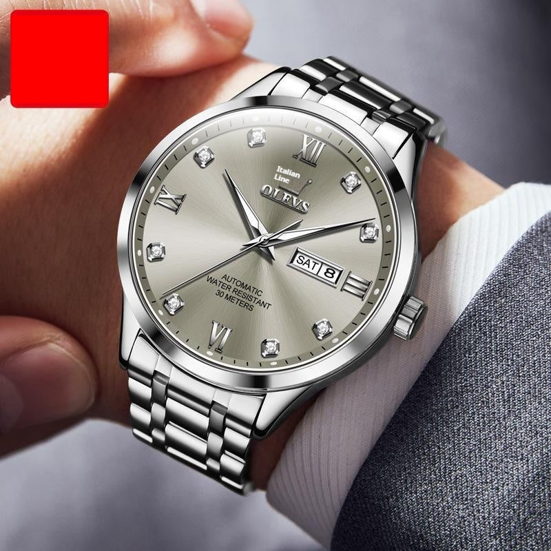 Men's Waterproof Automatic Mechanical Watch - Balochistan LLC  Product information: Color: Li 9946 steel belt room white men, Li 9946 steel belt room blue men, Li 9946 steel belt normal male Gray, Li 9946 steel belt book White men, Li 9956 steel belt book Black Men Thickness: 13mm Applicable people: general Style: Fashion Packing list: Mechanical watch x1 Product Image: