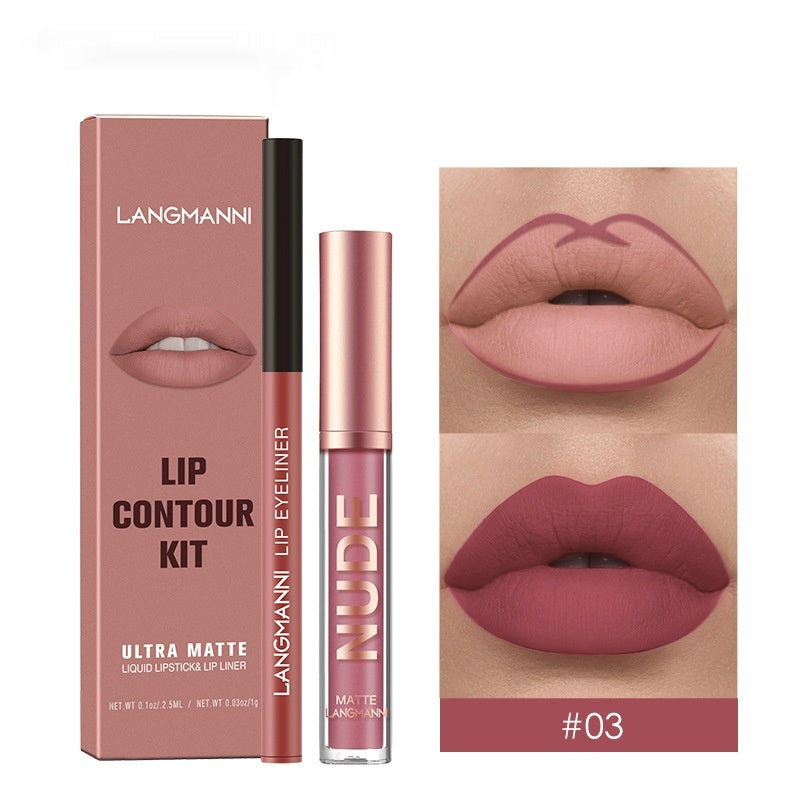 Lip Liner Combination Suit No Stain On Cup Matte Lip Gloss Suit - Balochistan LLC  Product information: Efficacy: Natural Color: 01,02,03,04,05,06,07,08,09,10,11,12 Specifications: Standard specifications Applicable skin type: Universal Packing list: Lipstick+lipliner x1 Product Image: