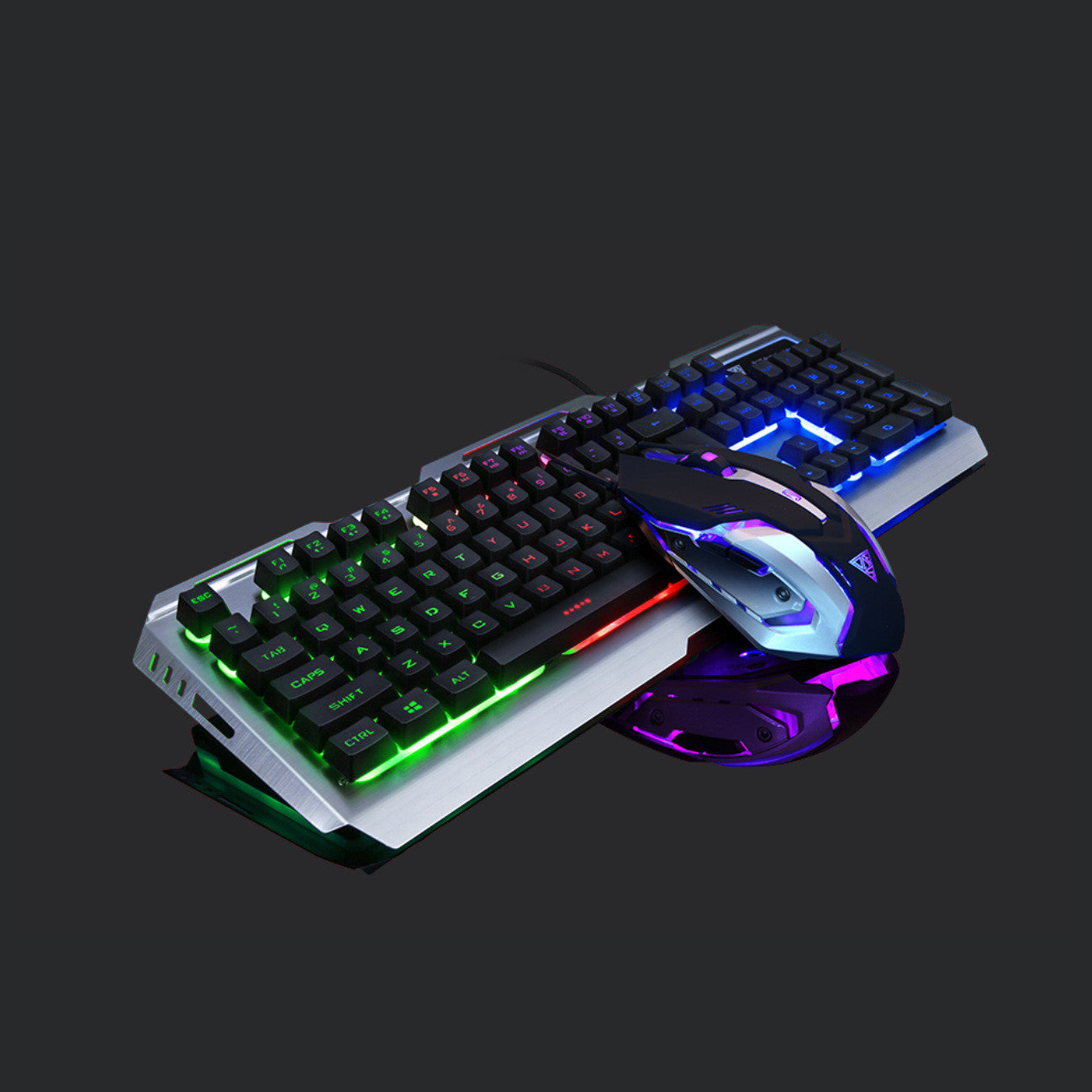 Wired gaming keyboard for notebook desktop - Balochistan LLC  Type: Wired suit Connection with computer: mouse wired, keyboard wired Keyboard interface: USB Working mode: photoelectric Photoelectric resolution: 3200dpi Features: Support backlight Product size: length 46cm, width 17cm, height 3.6c