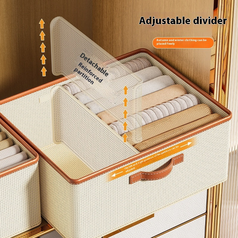 Clothes Storage Box Foldable Underwear Storage Box - Balochistan LLC  Product information: Color: beige, gray, partition beige, partition Gray Product features: foldable, no cover, stackable, with grid Scope of Application: underwear, socks, sweater, wide range, bra, clothing Material: fabric Function: Organization Size: 50*40 * 20cm, Packing list: 1* Storage Box Product Image: