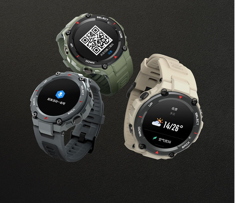 Outdoor sports smart watch - Balochistan LLC  Model Amazfit T-Rex Additional features: step counting, smart reminders, information push, exercise tracking, sleep analysis Color Rock black, army green, gun gray, khaki, camouflage, rock black