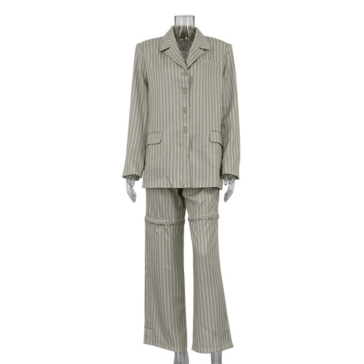 Striped Loose Suit & High Waist Pants Suit